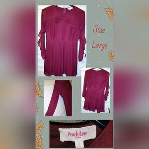 Peach Love Ruffled Long  Sleeve Dress